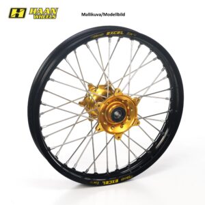 Haan-hjul SX&SXF 15-/EXC 16- 17-3,50 SORT FELGE/GULD NAB, SORTE STEG&NIPPLES