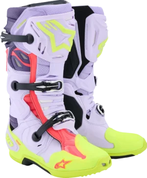 Alpinestars Tech 10 Supervented støvler - Lilla/gul/lyserød