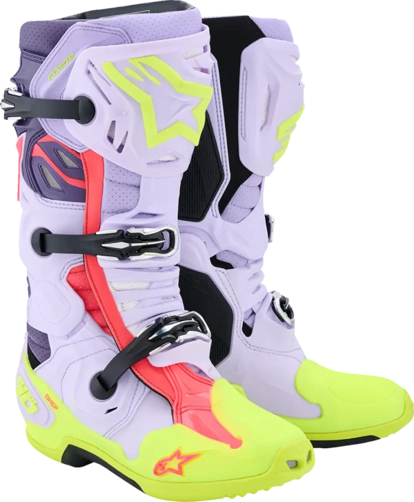 Alpinestars Tech 10 Supervented støvler - Lilla/gul/lyserød